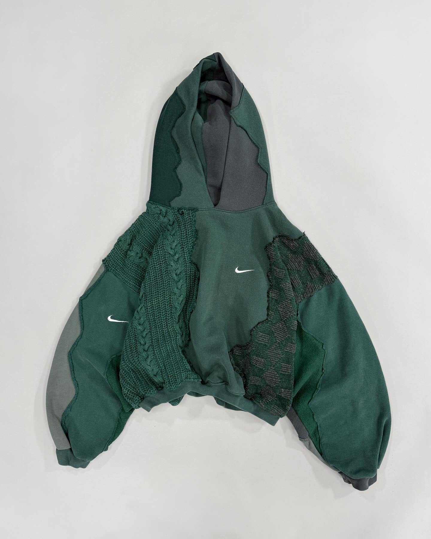 Green Patchwork Hoodie flat lay front