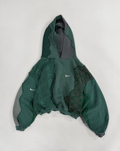 Green Patchwork Hoodie flat lay front